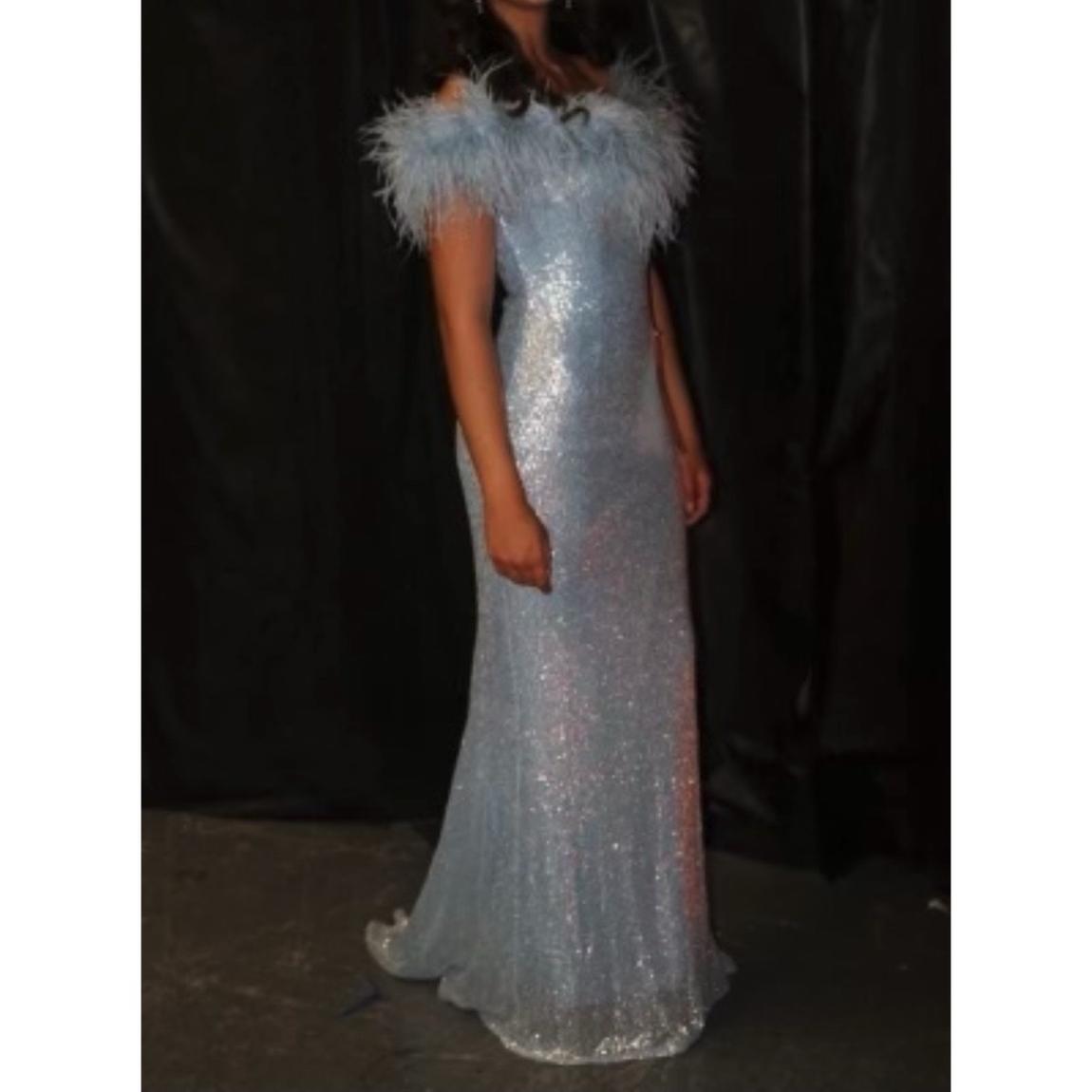 Jovani Size 0 Prom Off The Shoulder Sequined Light Blue Mermaid Dress on Queenly