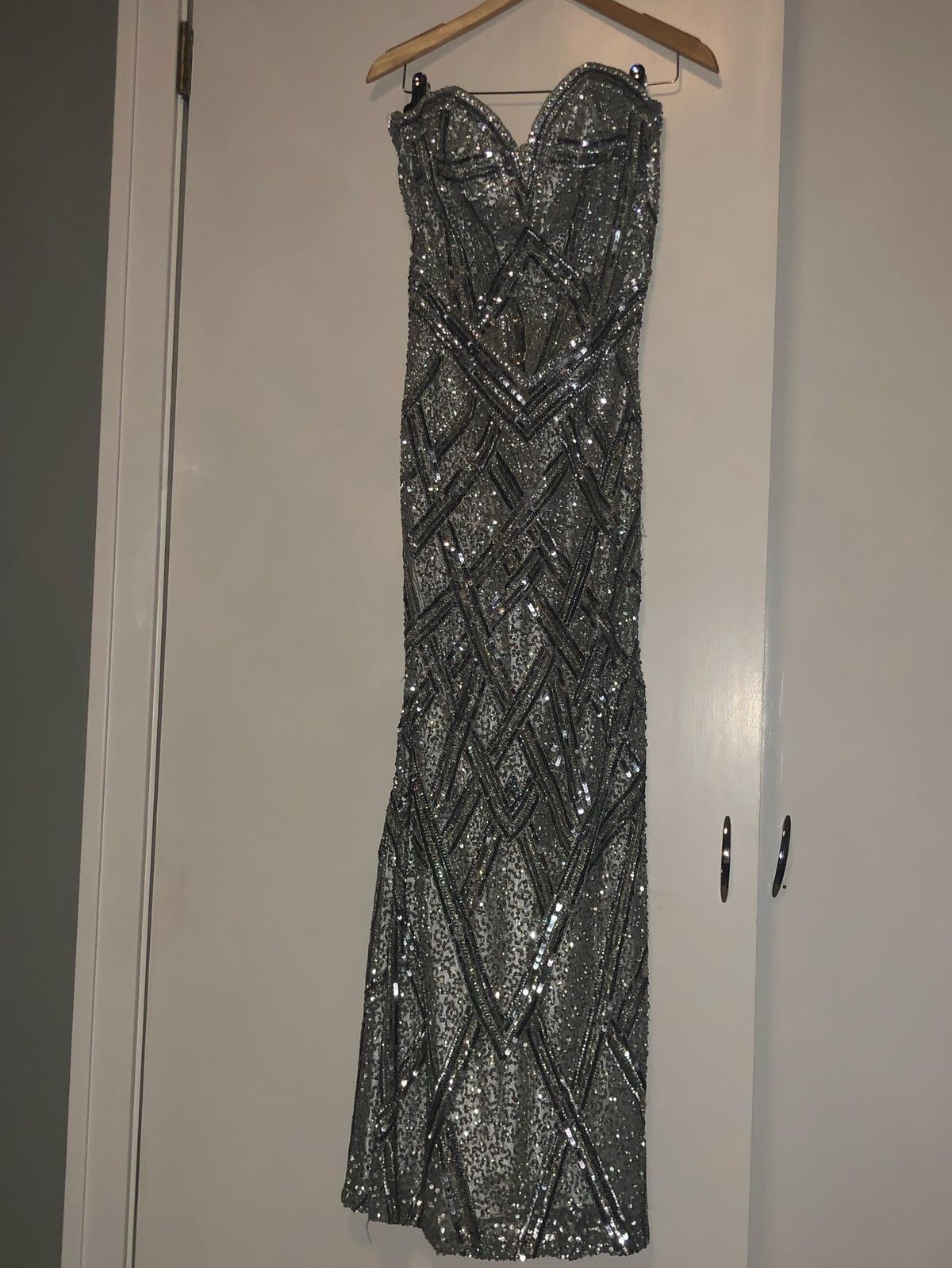 Size 4 Silver Floor Length Maxi on Queenly