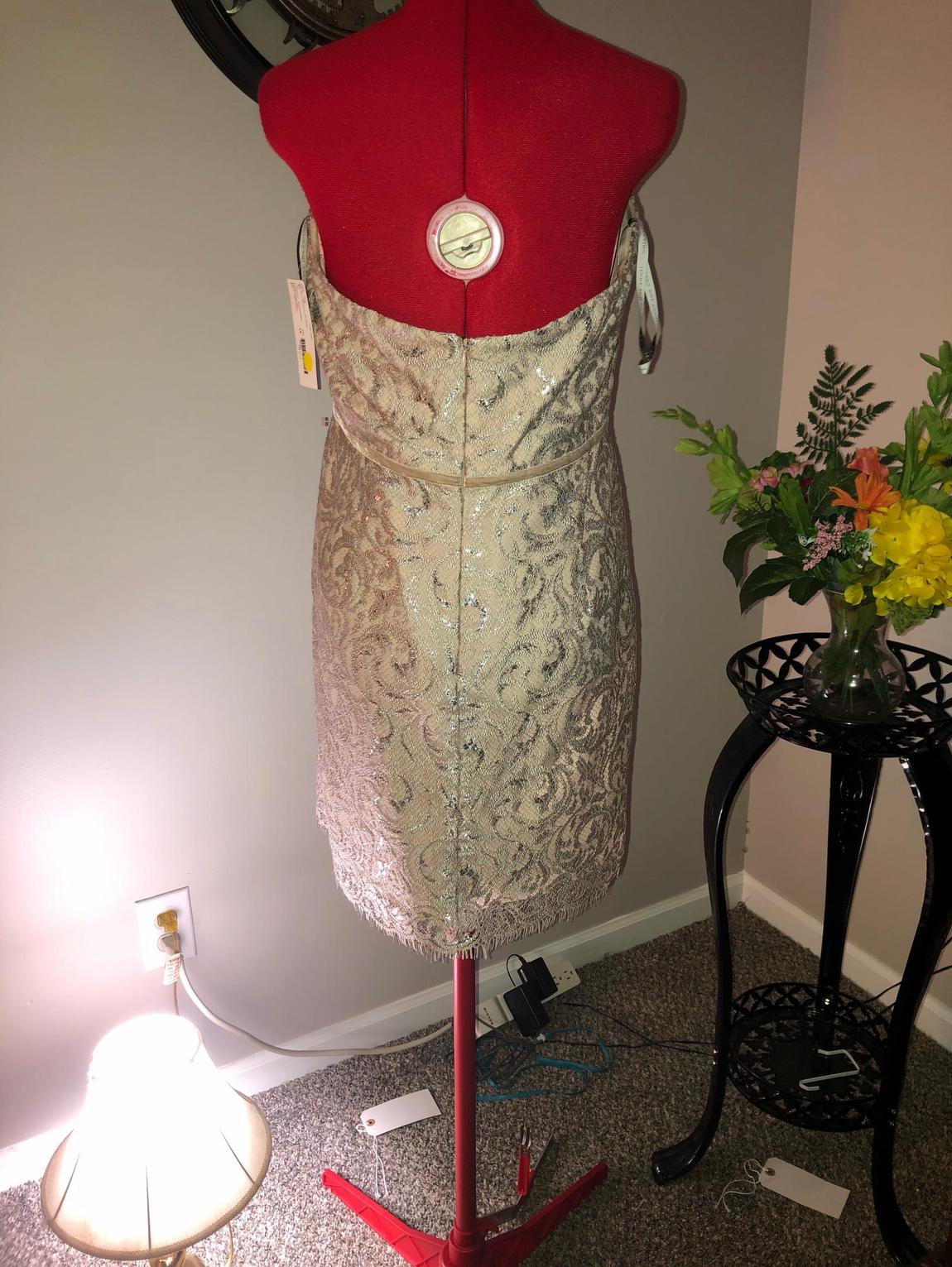 Jenny Yoo Size 14 Strapless Lace Gold Cocktail Dress on Queenly