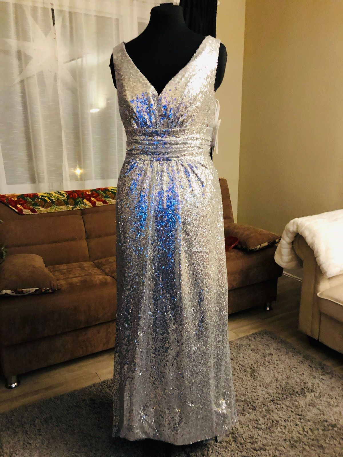House of Wu Plus Size 16 Sequined White Floor Length Maxi on Queenly