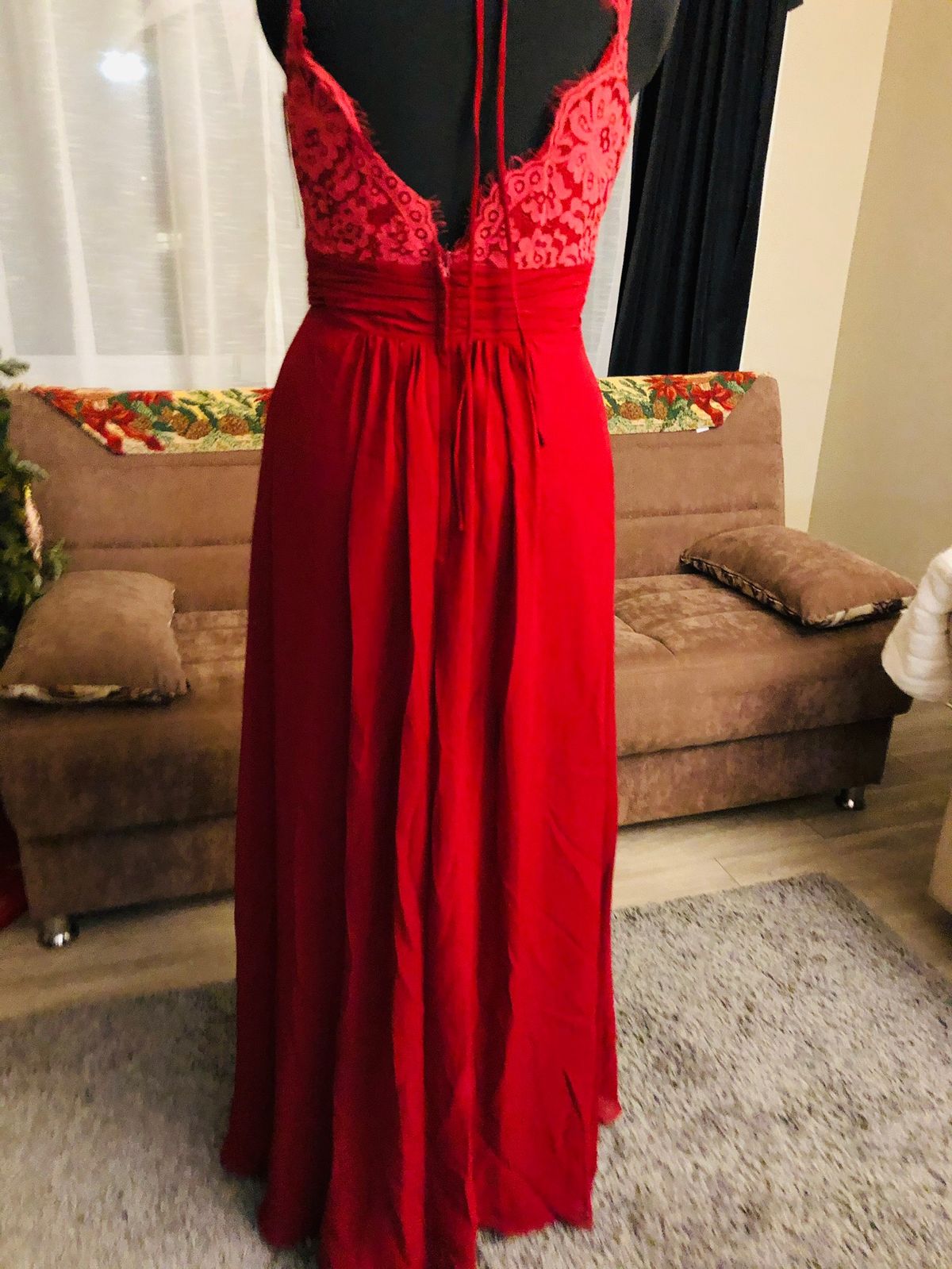 House of Wu Plus Size 16 Lace Red Floor Length Maxi on Queenly
