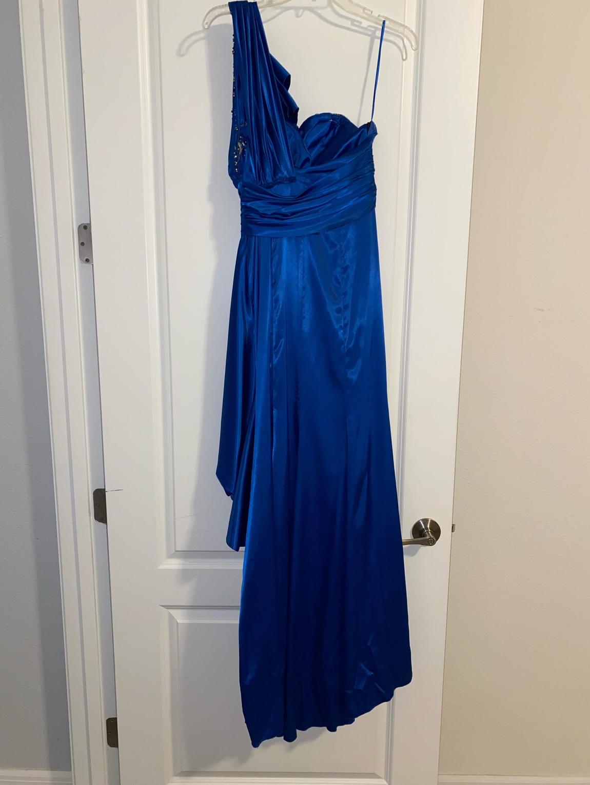 Size 4 Prom One Shoulder Satin Royal Blue Floor Length Maxi on Queenly