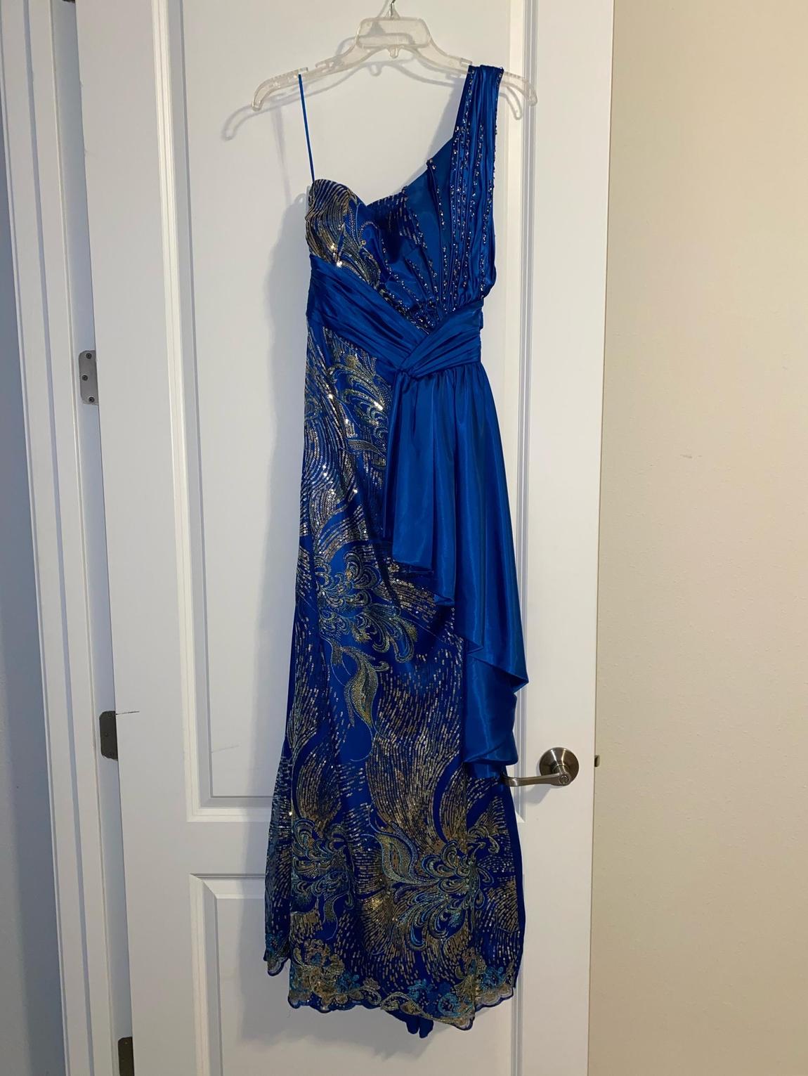 Size 4 Prom One Shoulder Satin Royal Blue Floor Length Maxi on Queenly