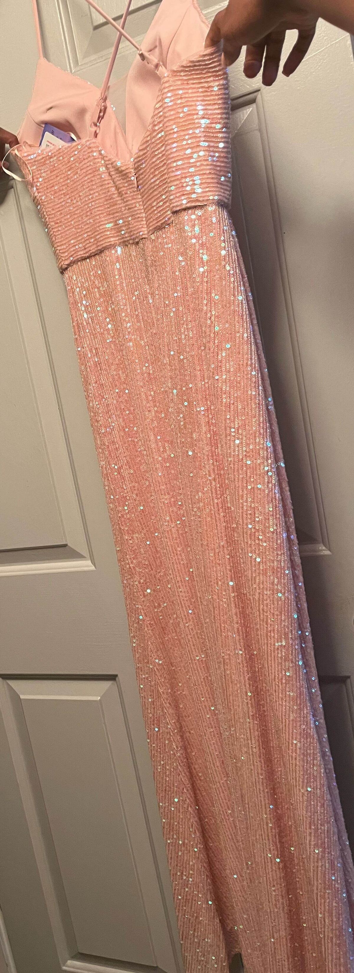 Size 6 Sequined Pink Floor Length Maxi on Queenly