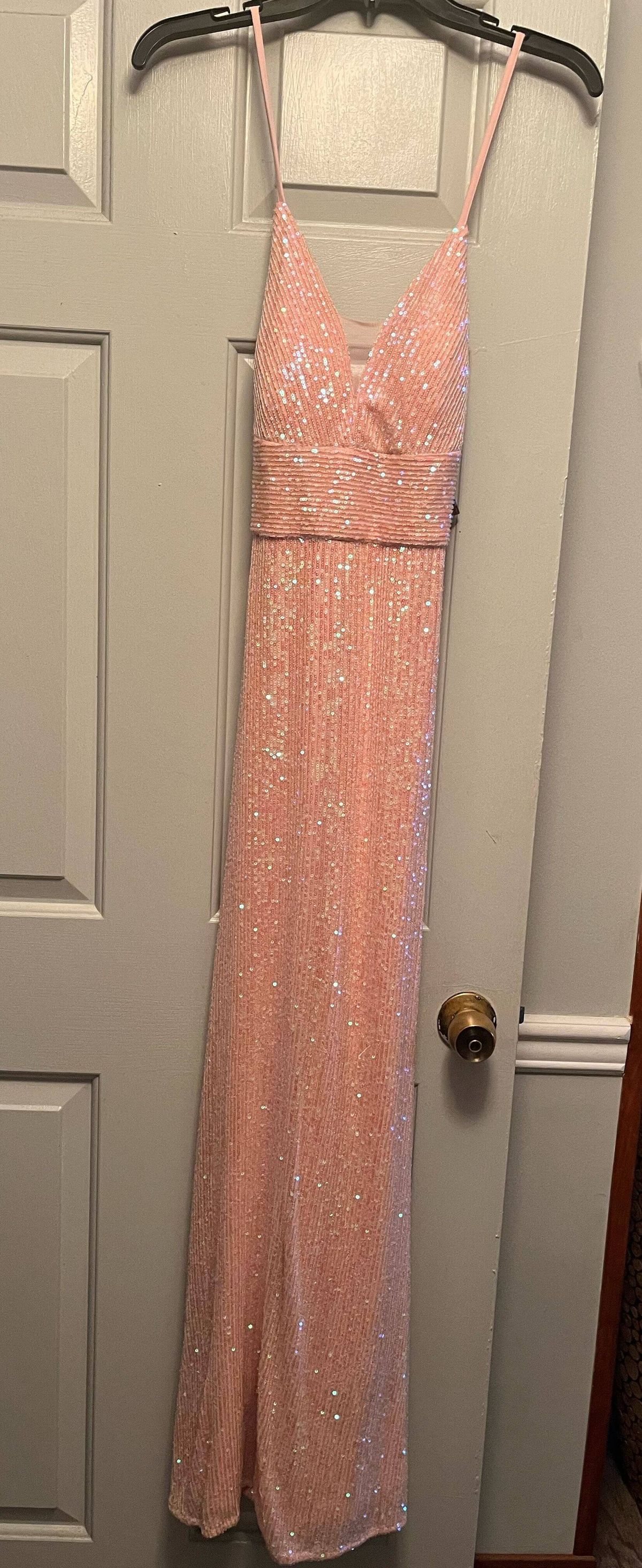 Size 6 Sequined Pink Floor Length Maxi on Queenly