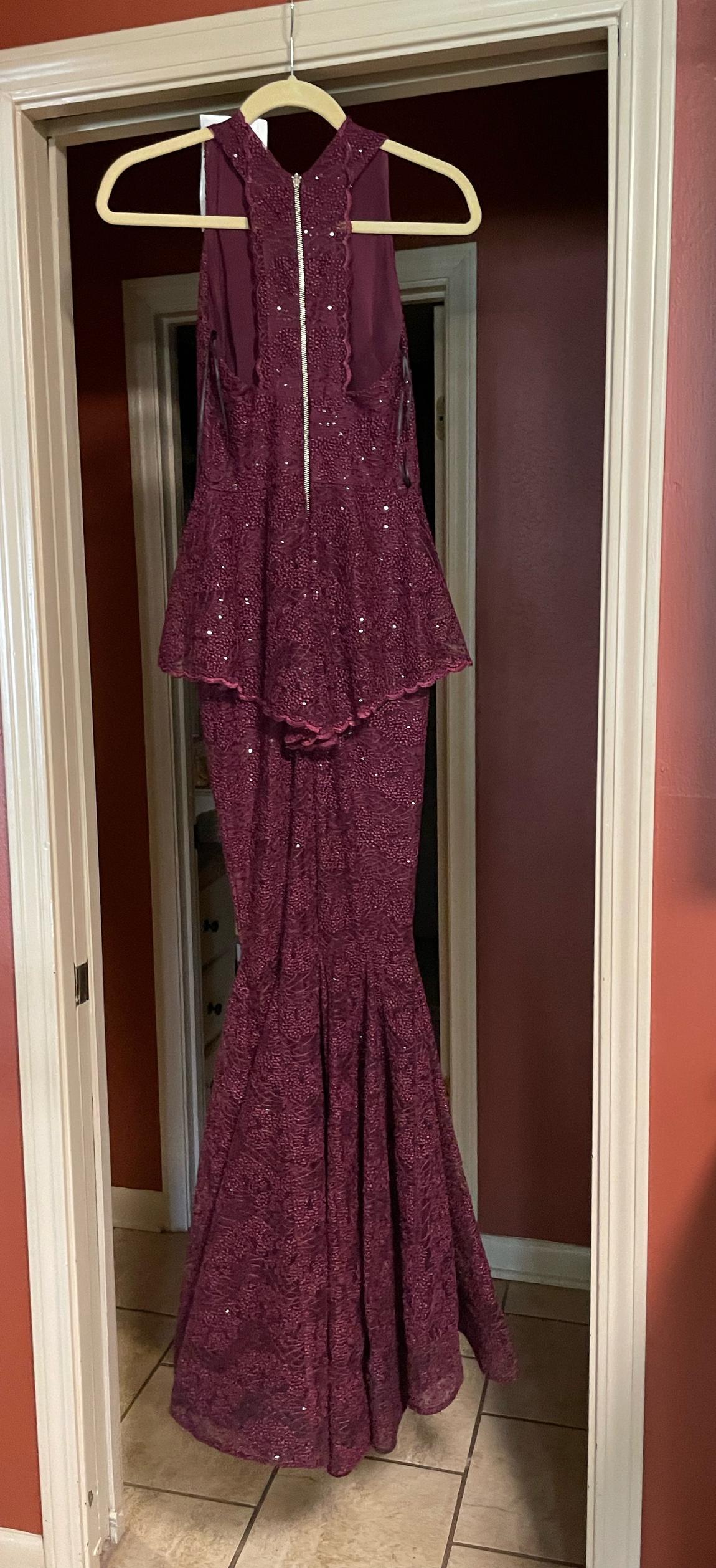 Nicole Bakti Size 2 Prom Sequined Burgundy Red Mermaid Dress on Queenly