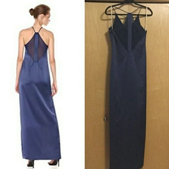 Halston Heritage Size 2 Satin Blue Side Slit Dress on Queenly