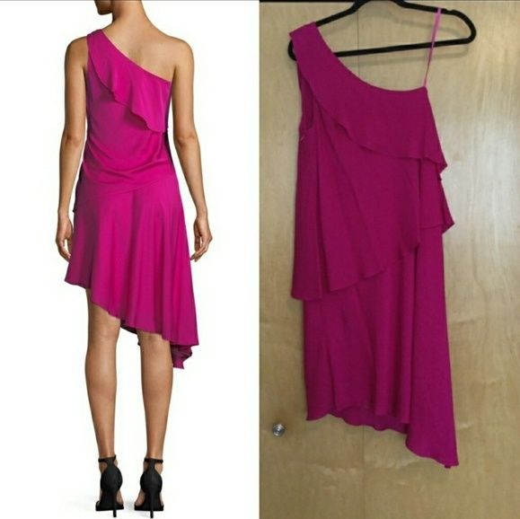Milly Size 12 One Shoulder Satin Pink Cocktail Dress on Queenly