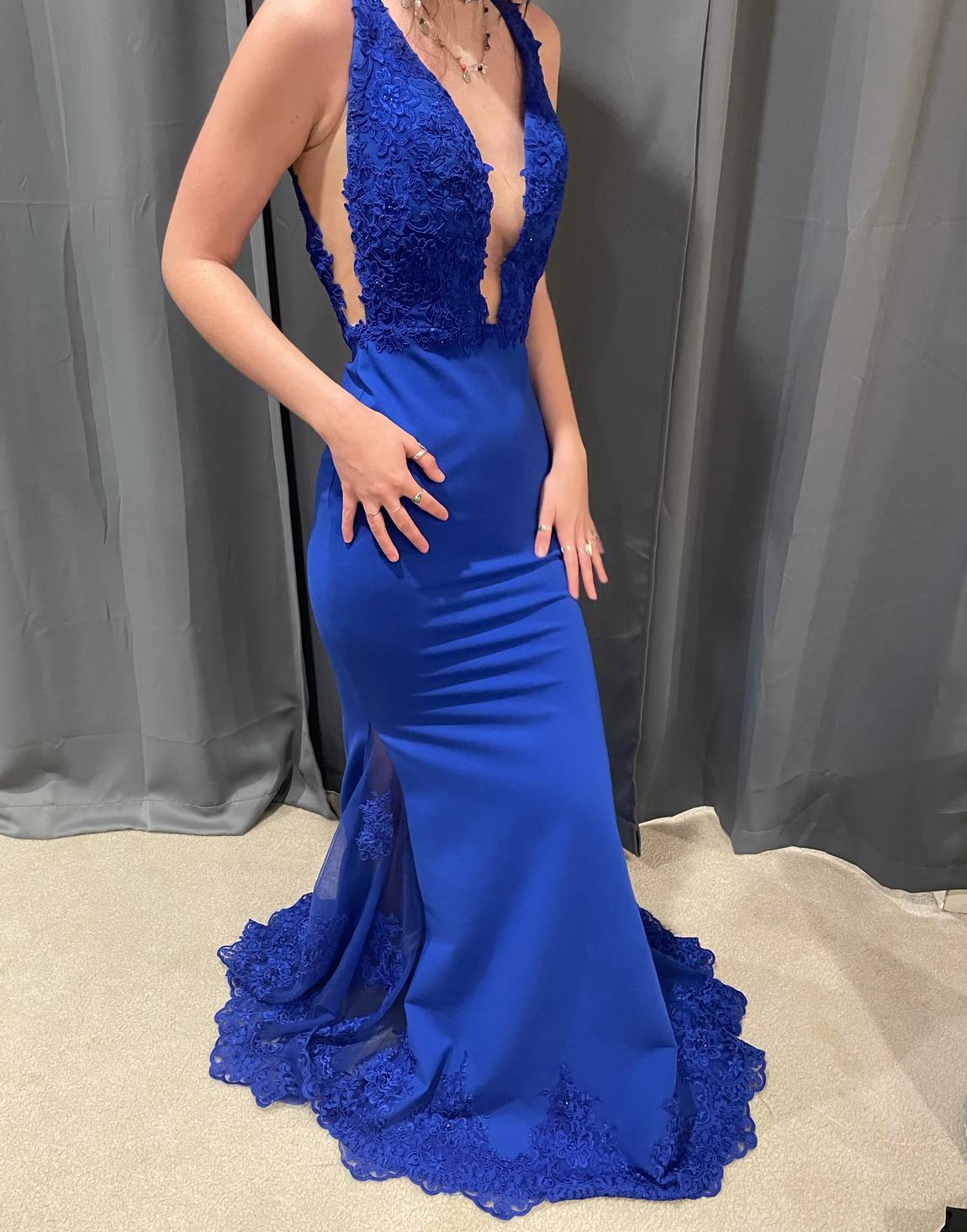 Size 4 Prom Lace Blue Mermaid Dress on Queenly