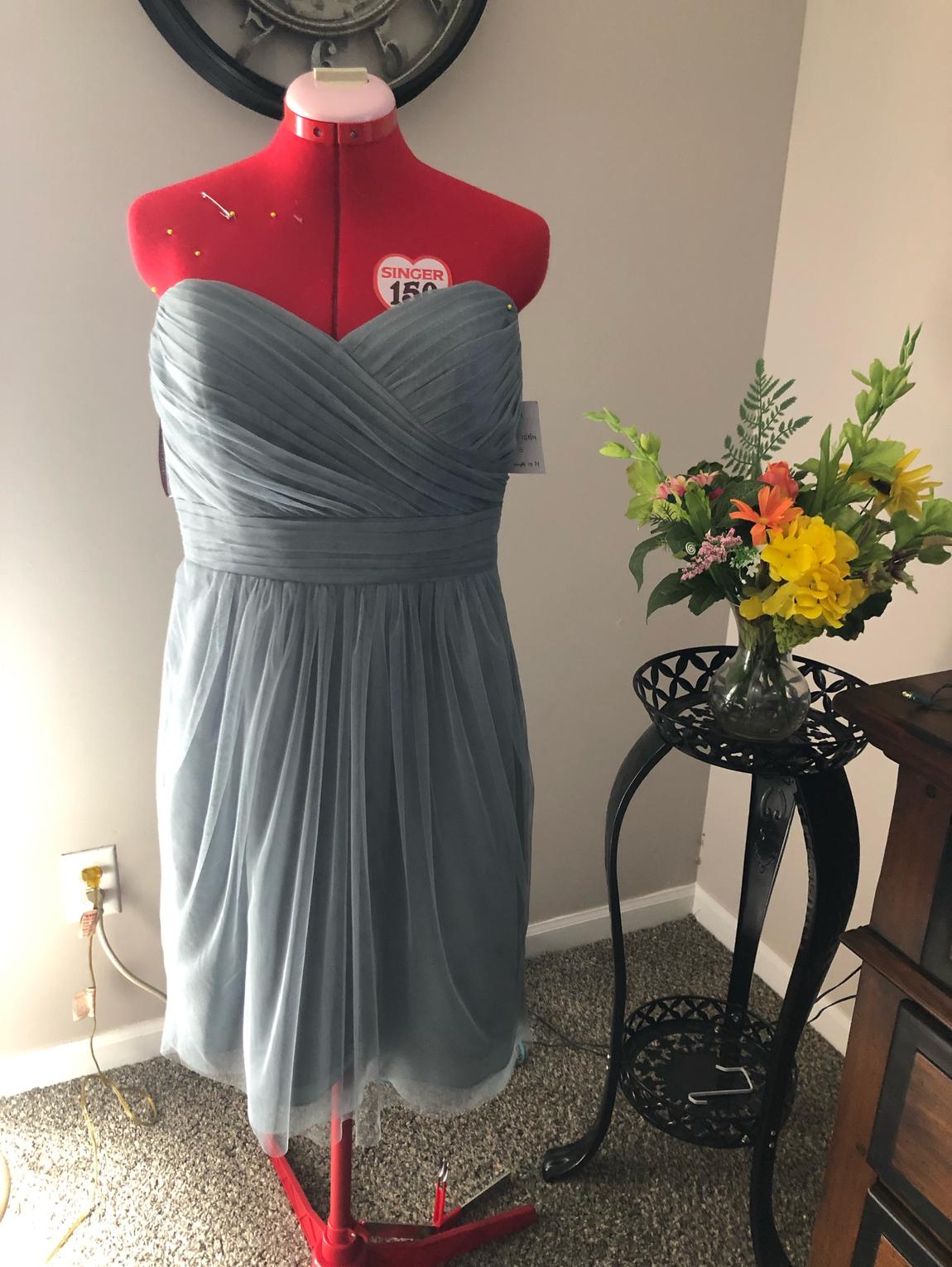 Jenny Yoo Size 14 Strapless Silver Cocktail Dress on Queenly