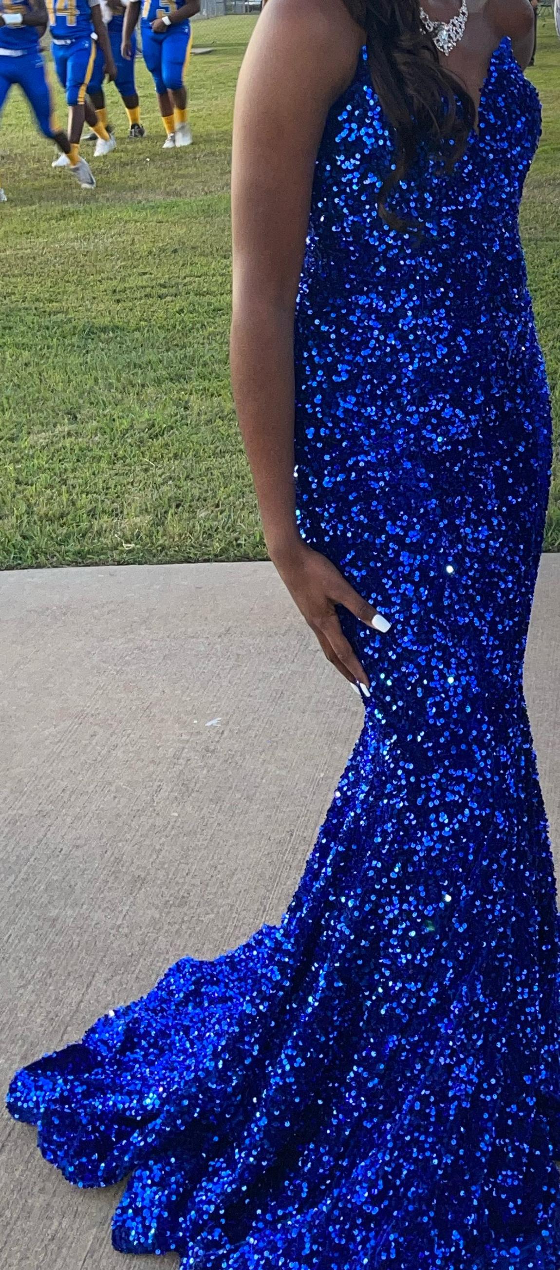 Size 2 Prom Strapless Sequined Blue Ball Gown on Queenly