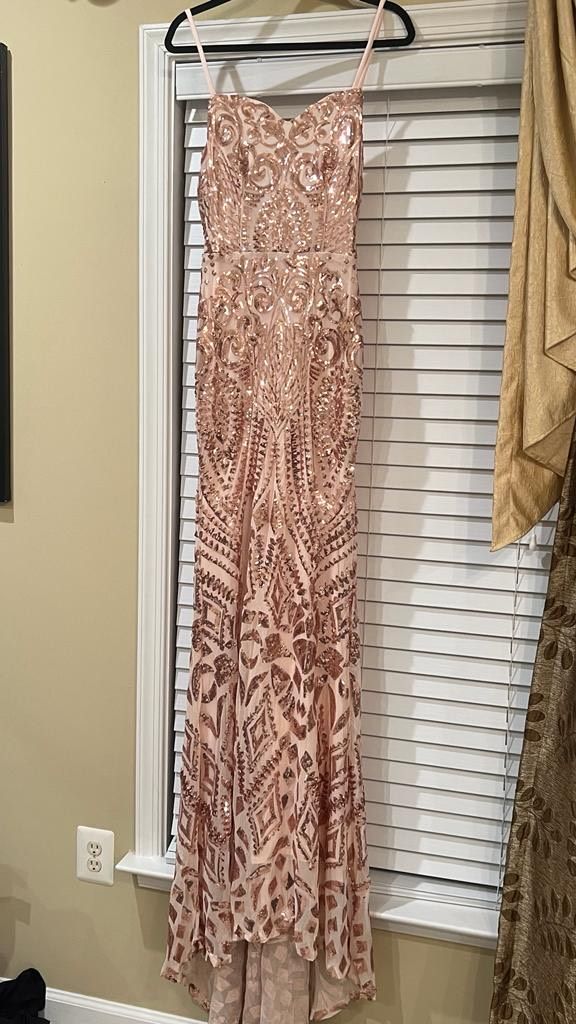 Alamour the Label Size 2 Sequined Rose Gold Dress With Train on Queenly