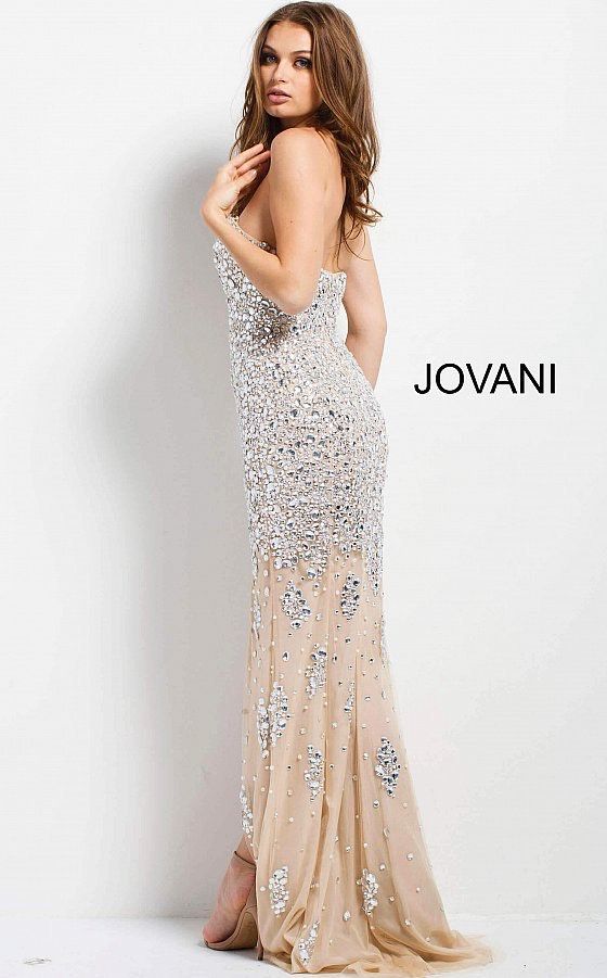 Jovani Size 12 Prom Strapless Sequined Nude Floor Length Maxi on Queenly