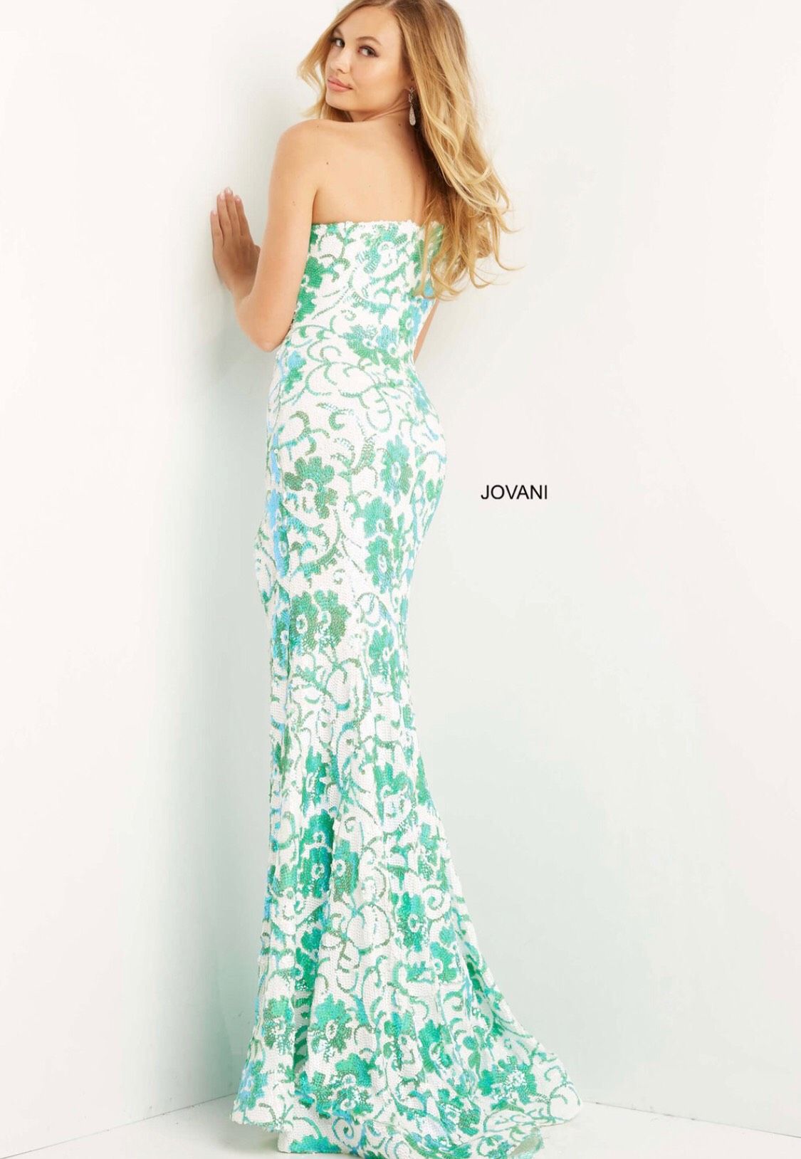Jovani Size 0 Prom One Shoulder Floral Emerald Green Side Slit Dress on Queenly