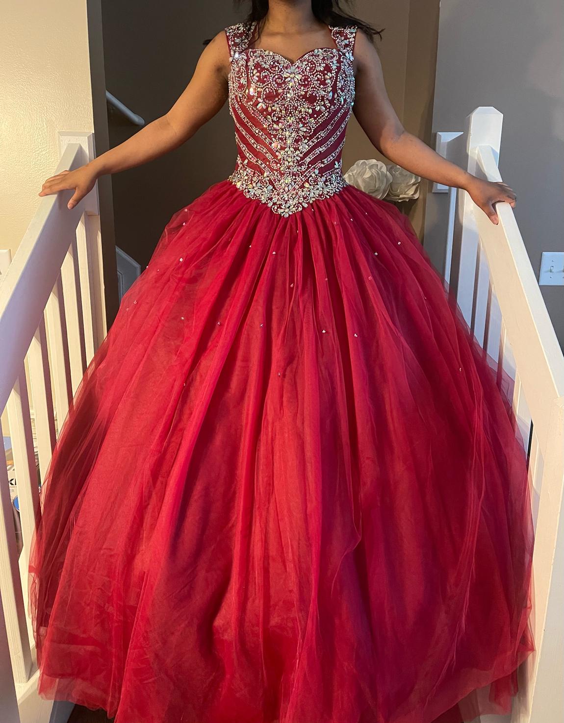 Size 4 Prom Sequined Red Ball Gown on Queenly