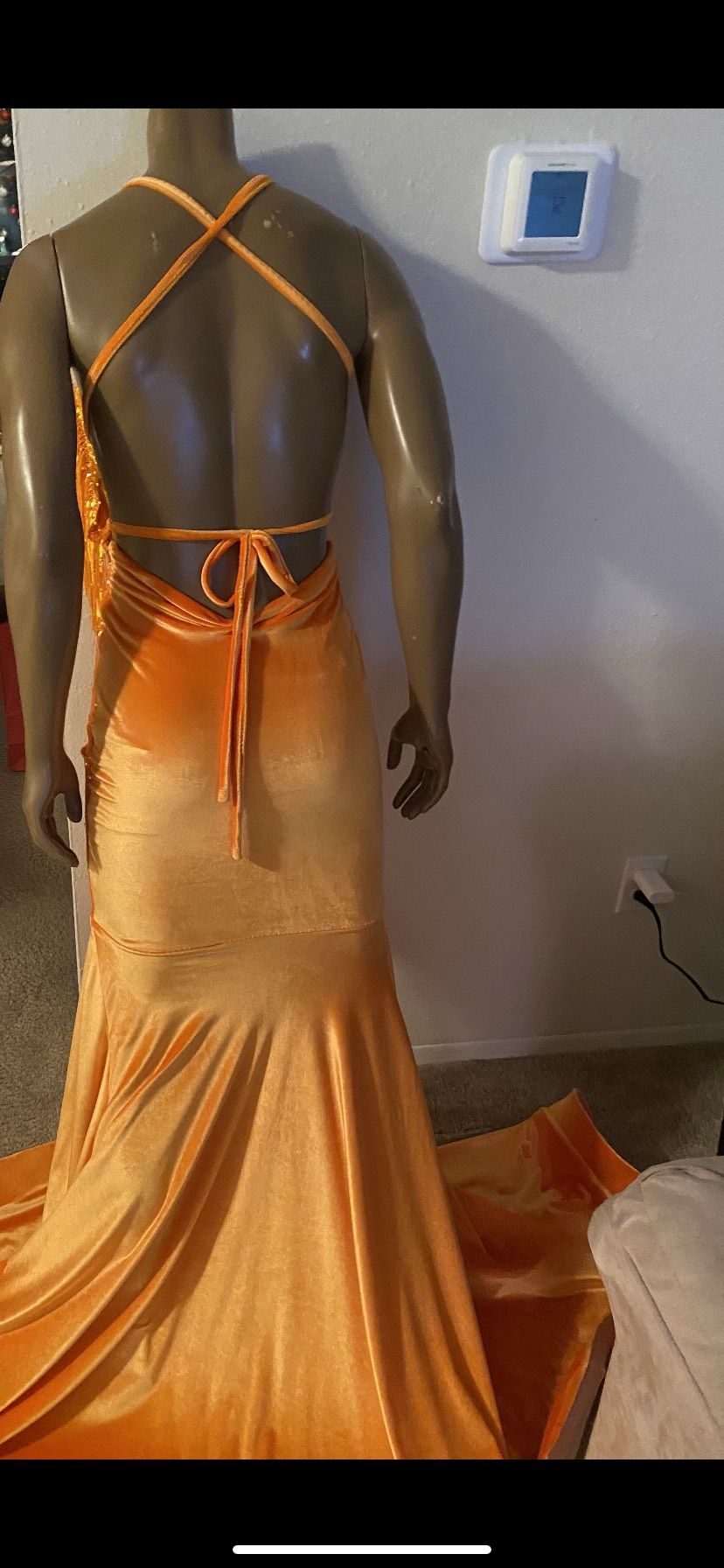 Size 8 Velvet Orange Ball Gown on Queenly