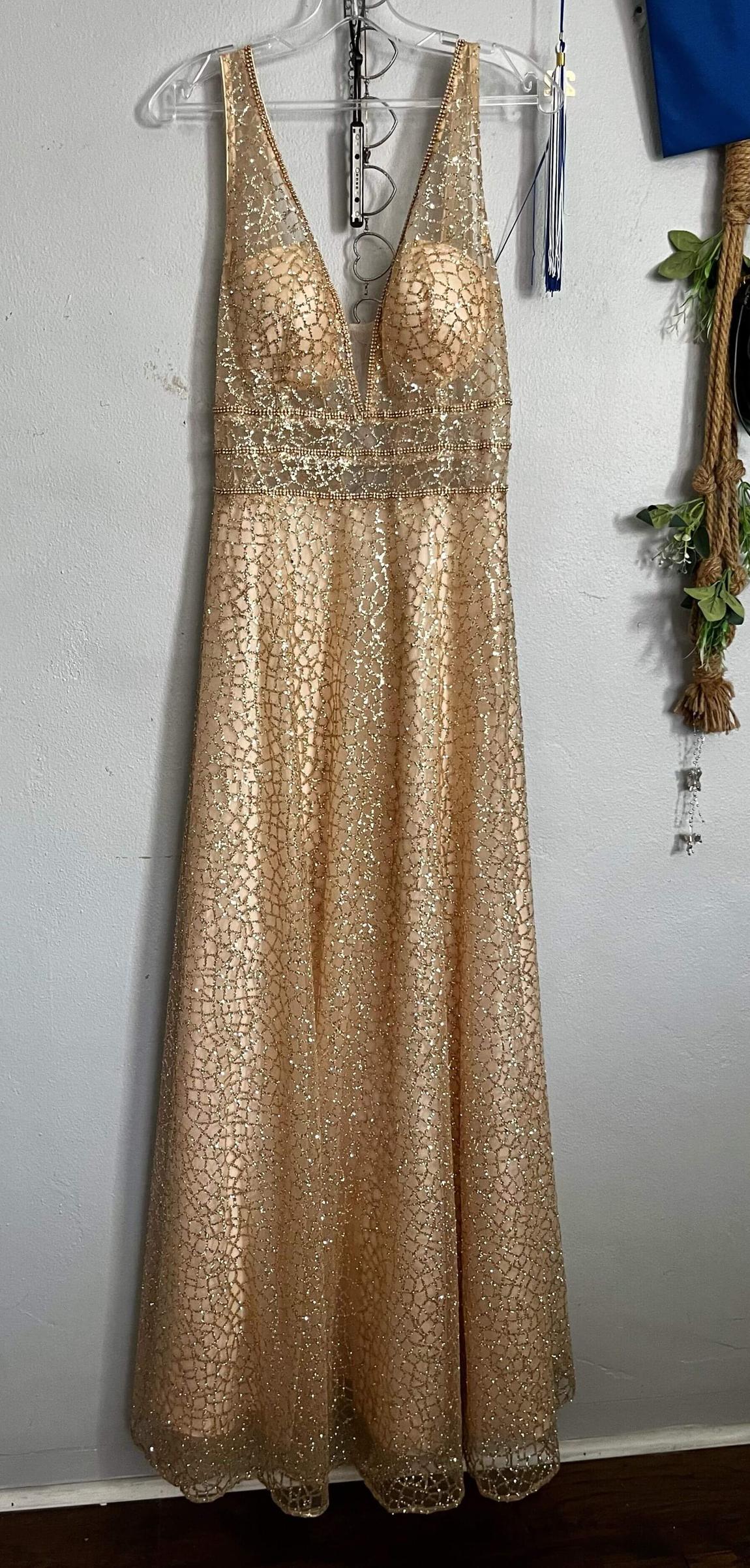 Size 10 Pageant Sequined Gold Floor Length Maxi on Queenly