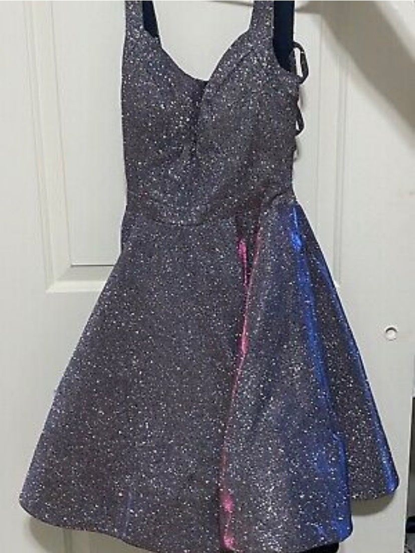Size 2 Sequined Silver A-line Dress on Queenly