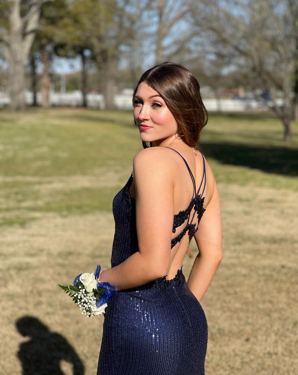 Size 2 Prom Navy Blue Side Slit Dress on Queenly