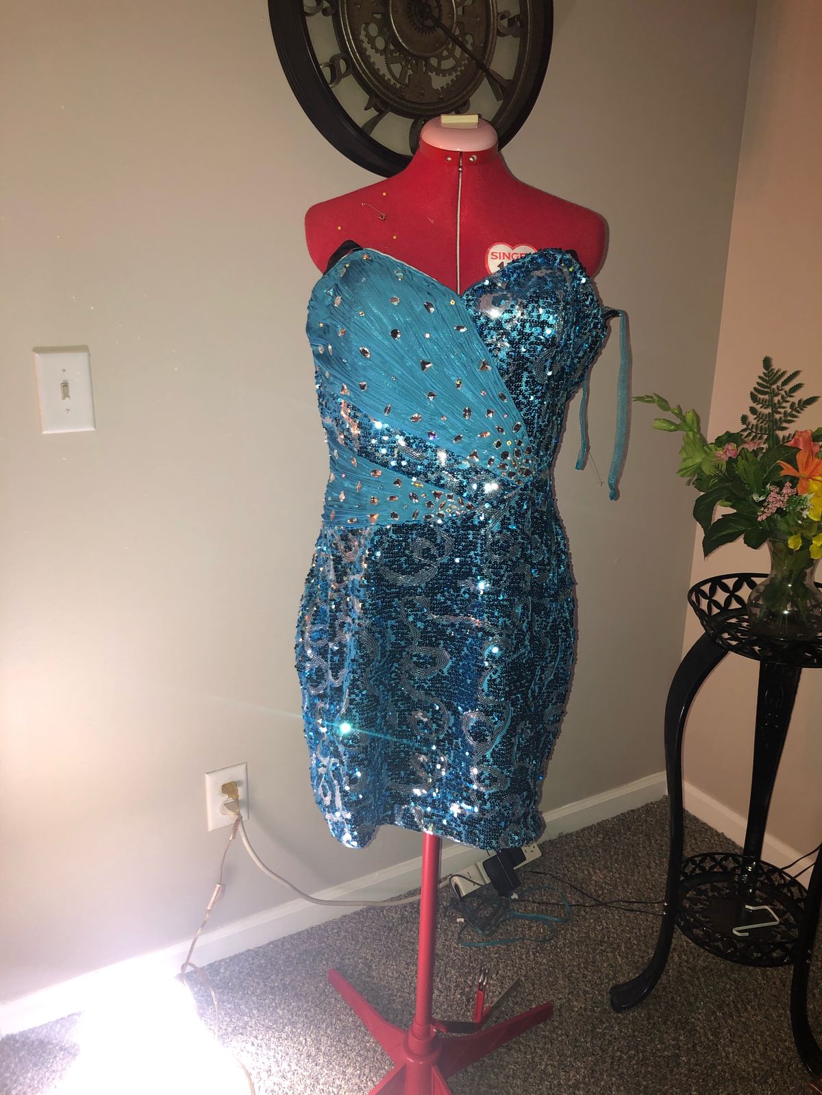 Milano Formals Size 14 Prom Strapless Sequined Royal Blue Cocktail Dress on Queenly