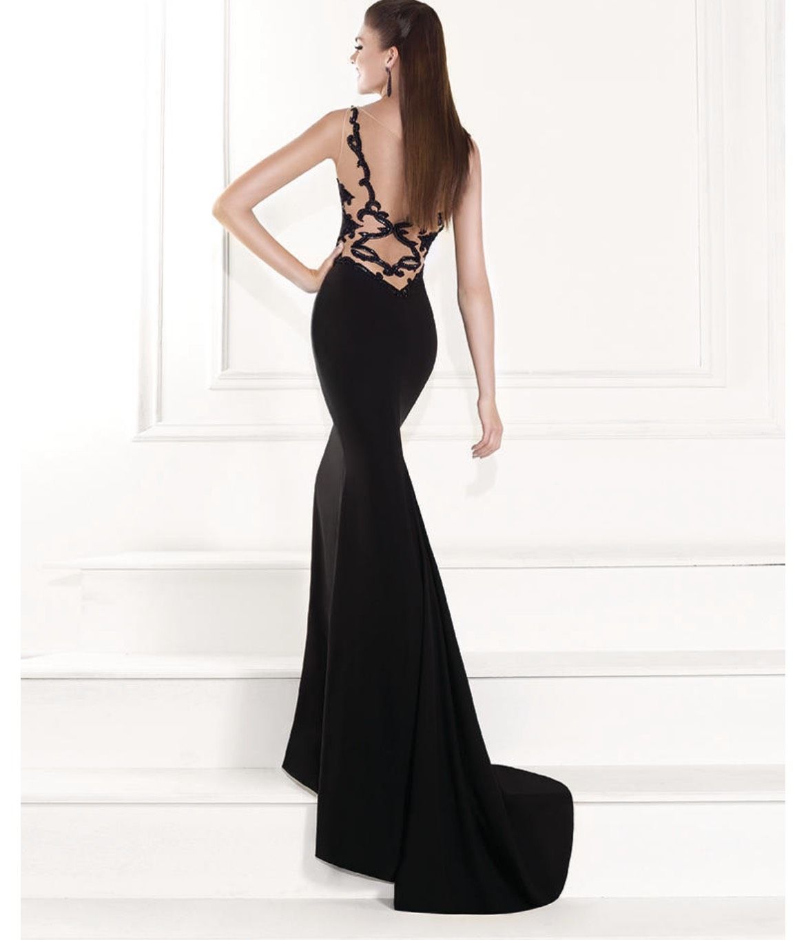 Tarik Ediz Size 8 Prom Sheer Black A-line Dress on Queenly