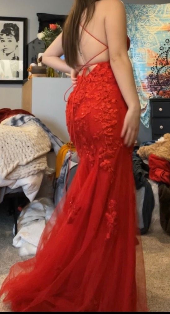Girls Size 5 Prom Red Floor Length Maxi on Queenly