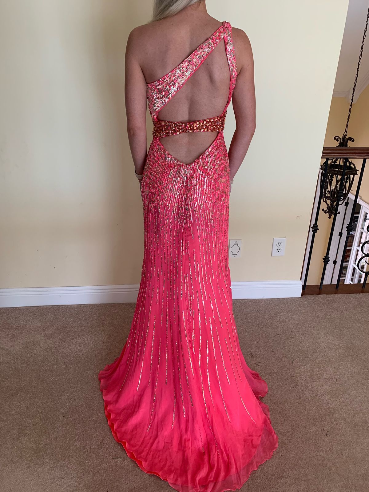 Sherri Hill Size 2 Prom One Shoulder Sequined Hot Pink Floor Length Maxi on Queenly