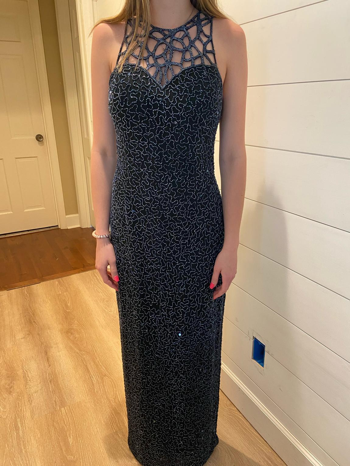 Size 8 Prom Sequined Blue Floor Length Maxi on Queenly