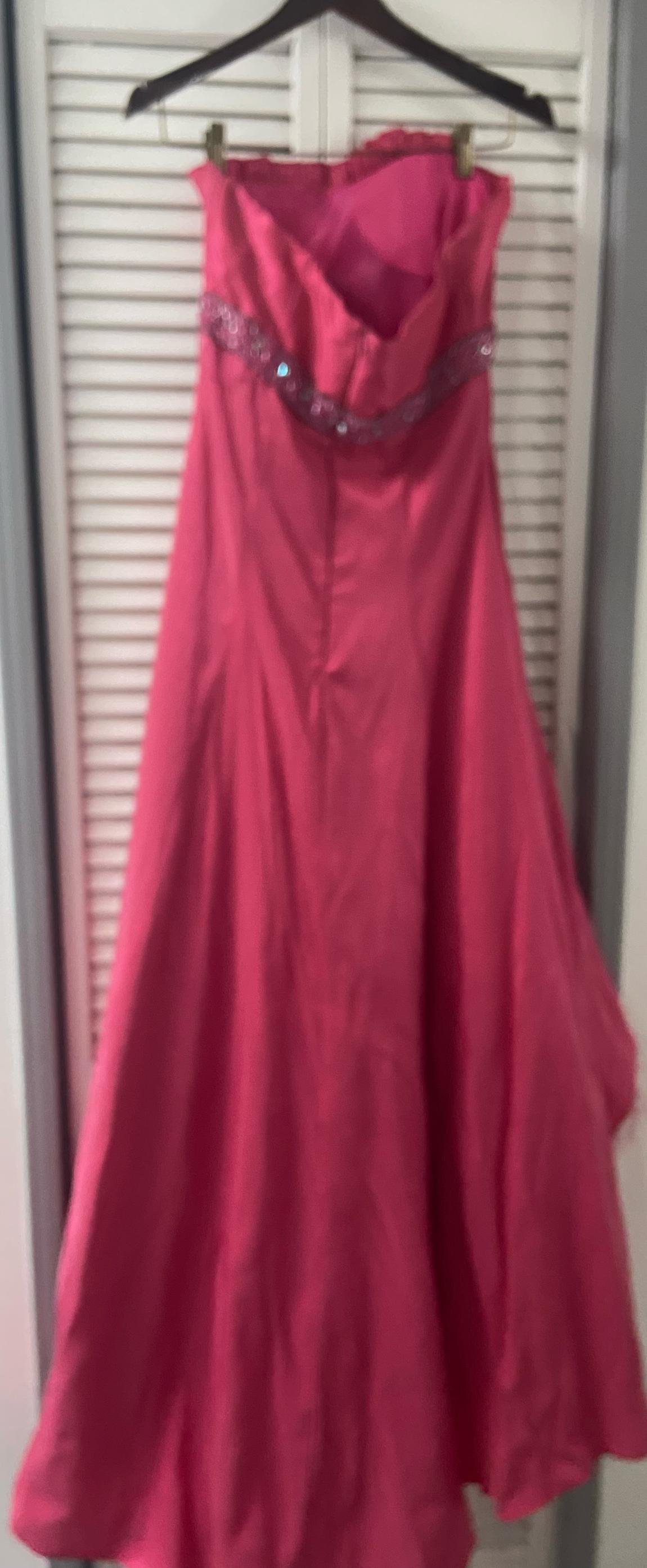 Girls Size 7 Strapless Sequined Hot Pink Ball Gown on Queenly