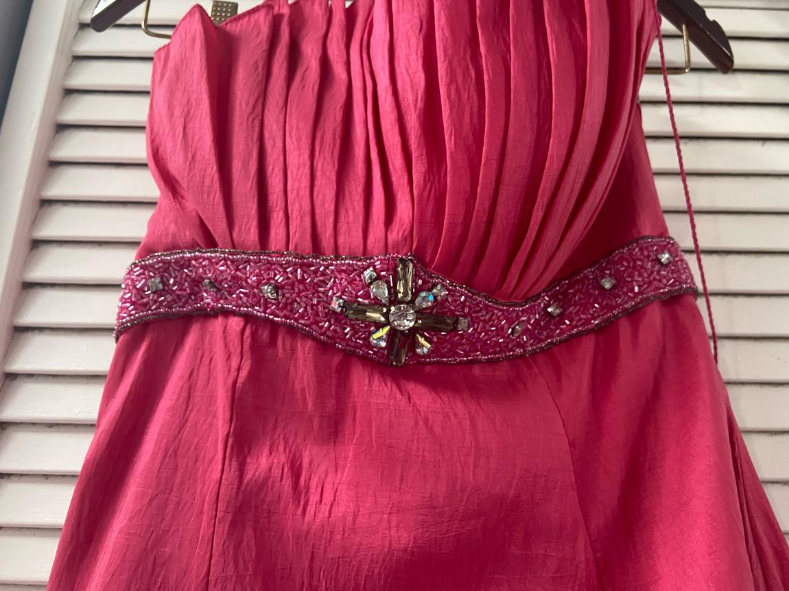 Girls Size 7 Strapless Sequined Hot Pink Ball Gown on Queenly