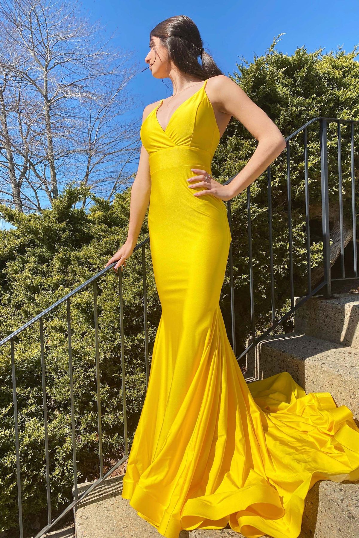 Style 347 Jessica Angel Size 4 Prom Yellow Mermaid Dress on Queenly