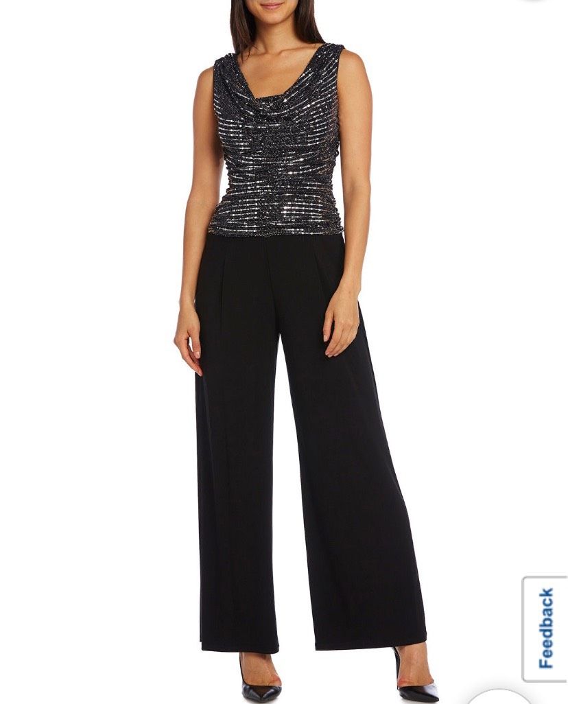 R&M Richards Size 6 Sequined Black Formal Jumpsuit on Queenly