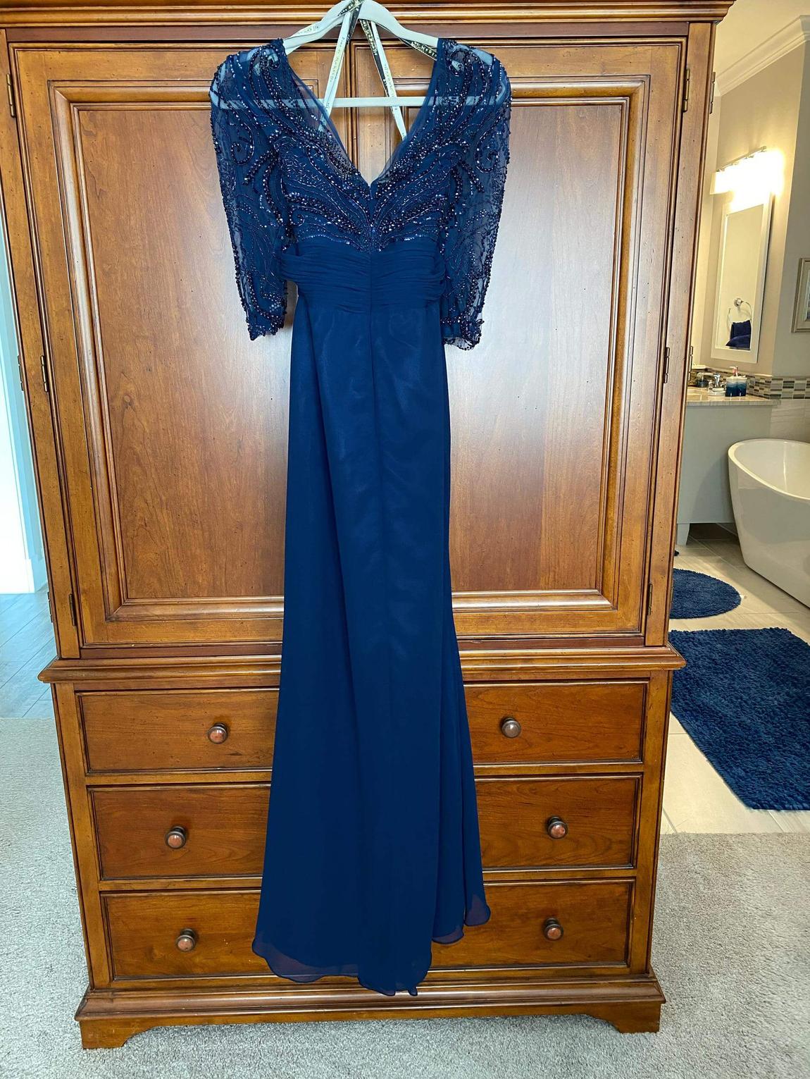 Rina diMontella Girls Size 12 Wedding Guest Sheer Navy Blue Ball Gown on Queenly