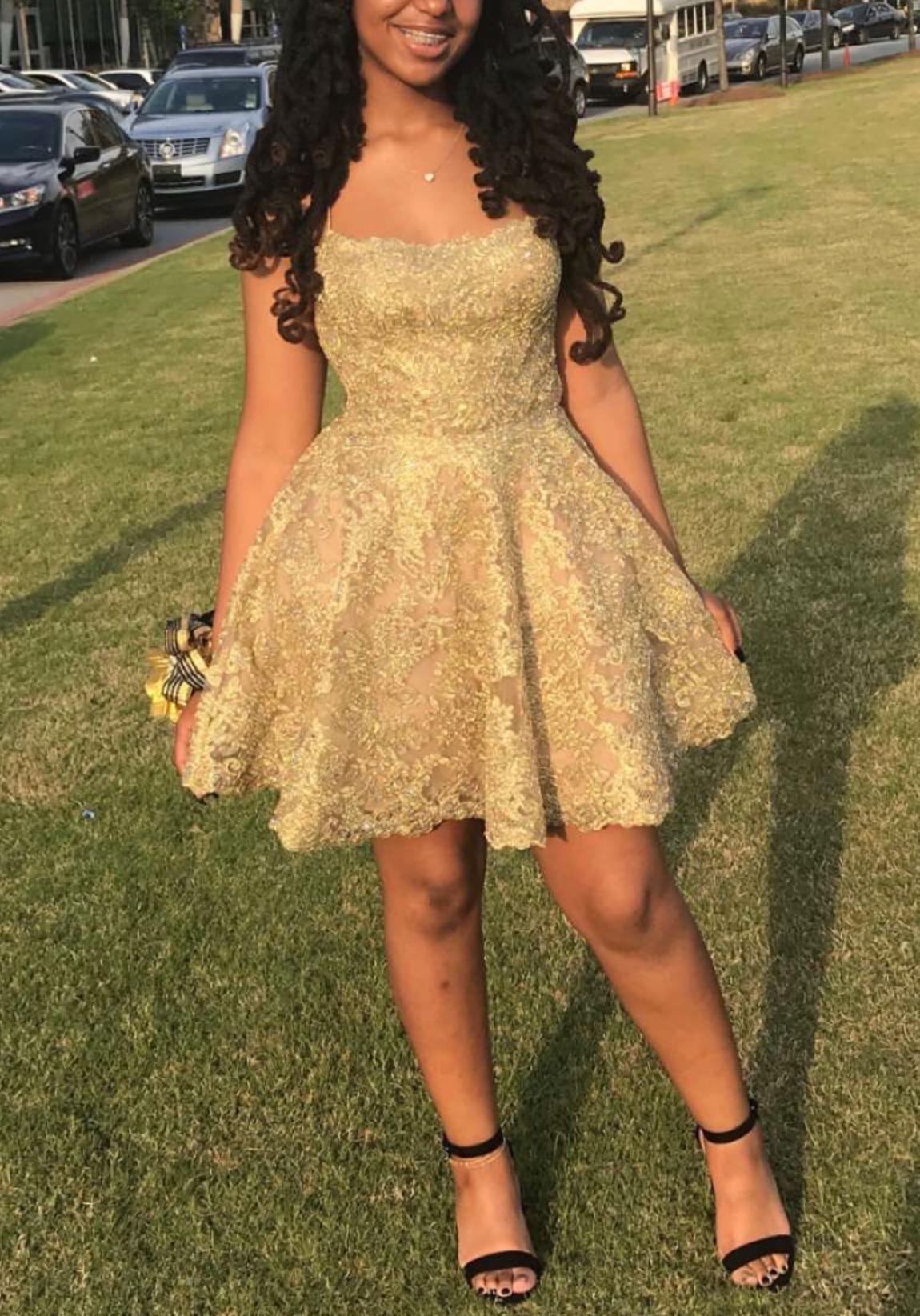 Sherri Hill Size 2 Homecoming Sequined Gold A-line Dress on Queenly