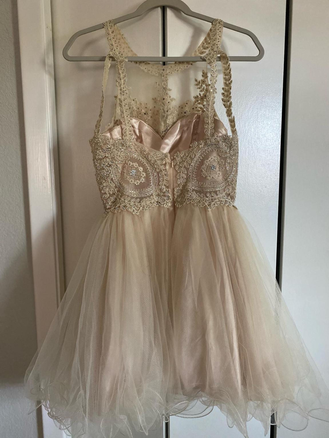 Size 4 Homecoming Sheer Nude A-line Dress on Queenly