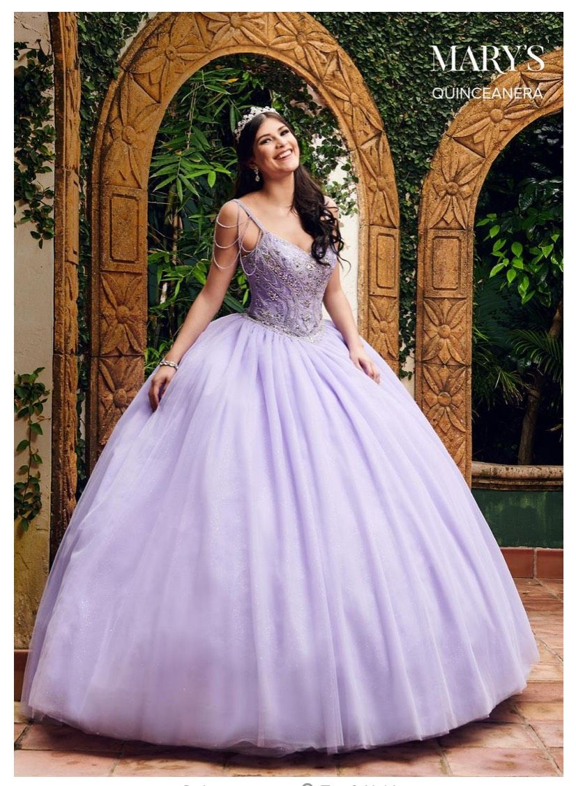 Mary’s Quinceanera Size 14 Lace Purple Ball Gown on Queenly