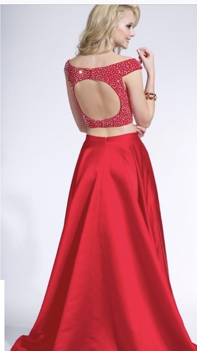 Jovani Size 4 Prom High Neck Sequined Red A-line Dress on Queenly