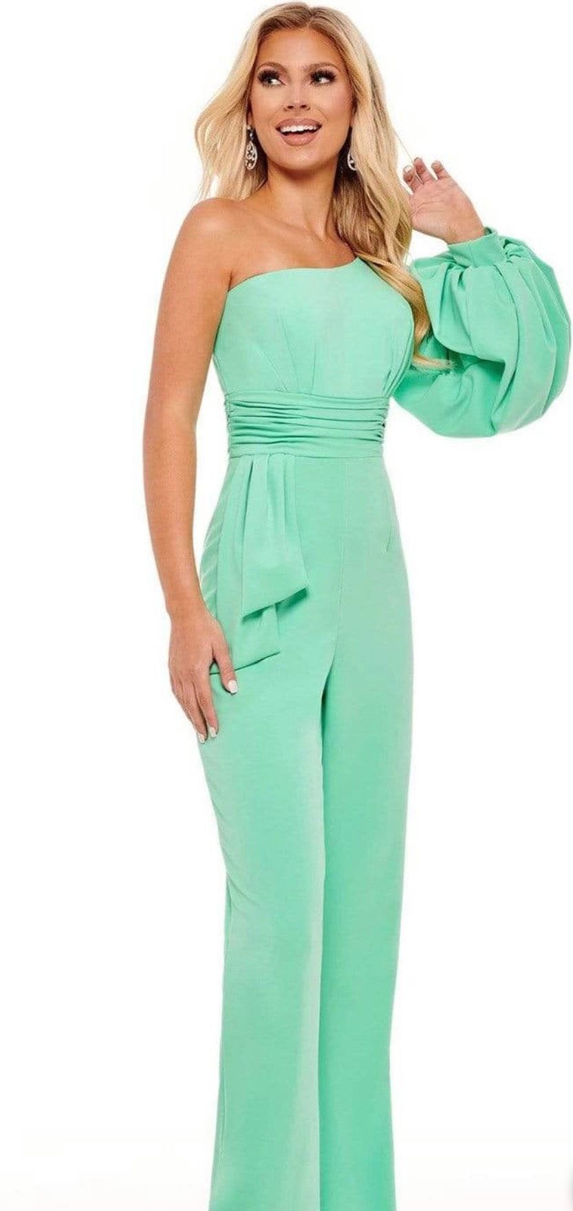 Rachel Allan Size 6 Turquoise Green Formal Jumpsuit on Queenly