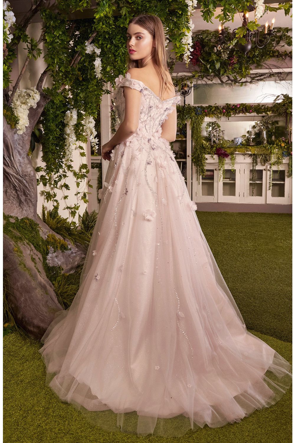 Style A1041 Andrea & Leo Couture Pink Size 8 Tulle Ball Gown Floral A-line Dress on Queenly
