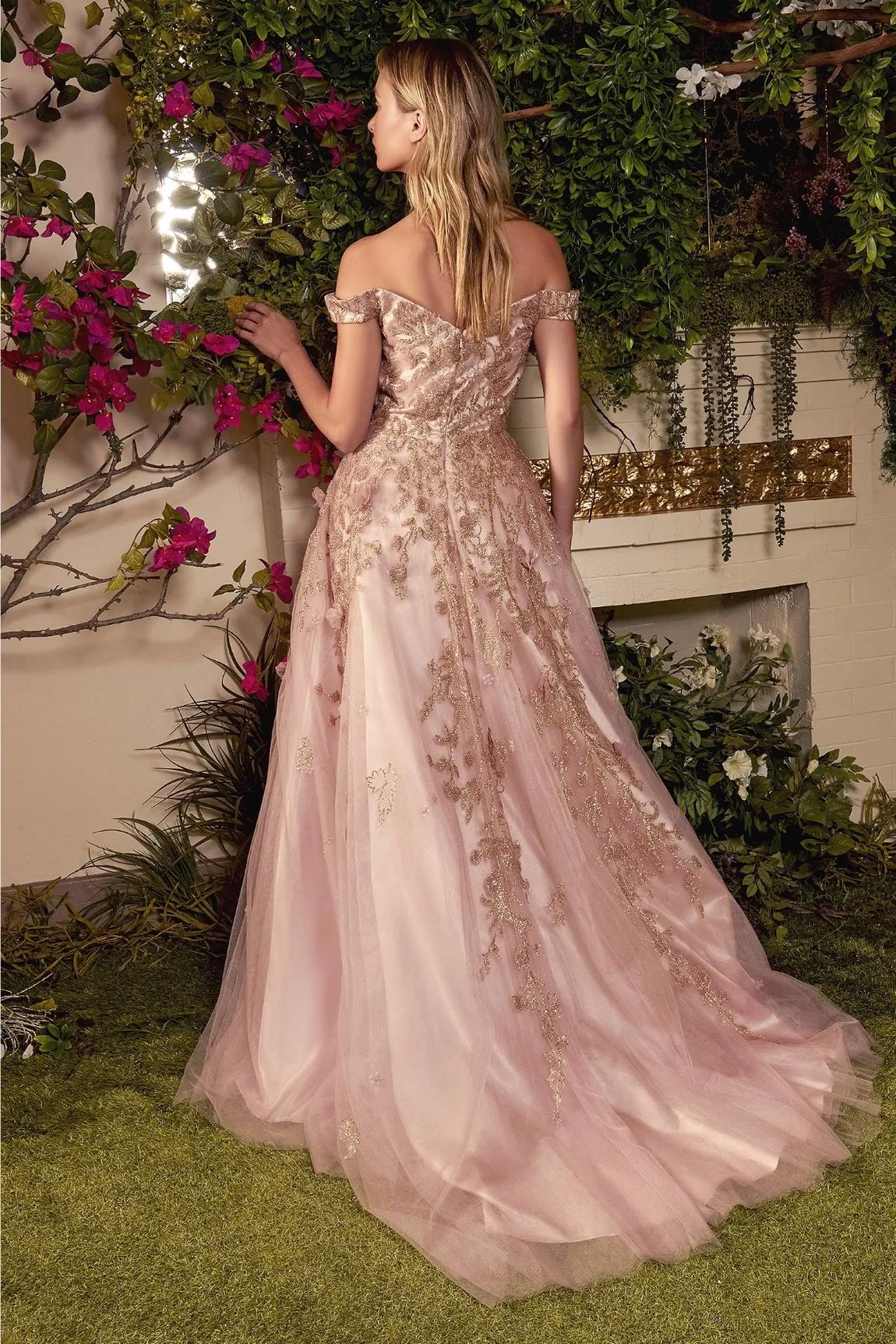 Style A1056 Andrea & Leo Couture Pink Size 18 V Neck Plus Size Rose Gold A-line Dress on Queenly