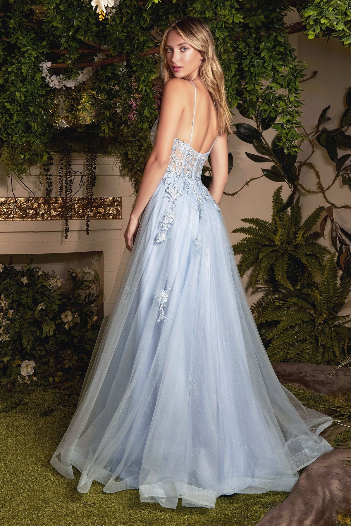 Style A1049 Andrea & Leo Couture Blue Size 6 Floor Length Floral A-line Dress on Queenly