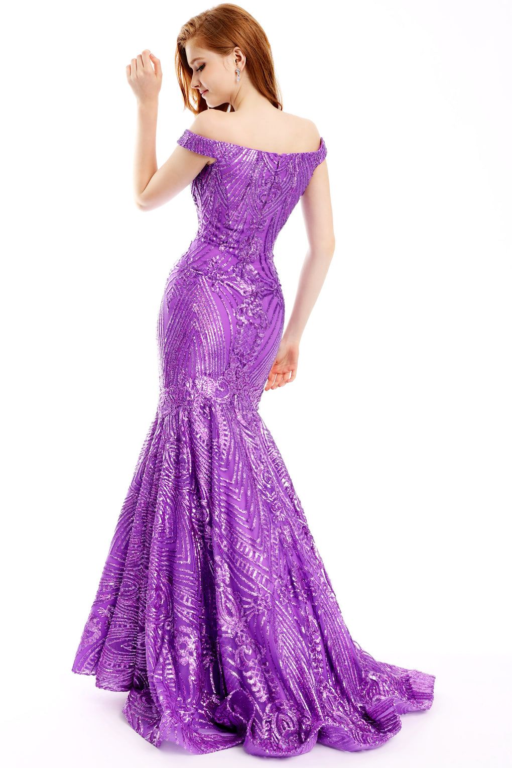 Style 36032 Ava Presley Purple Size 12 Sequin Jewelled Mermaid Dress on Queenly