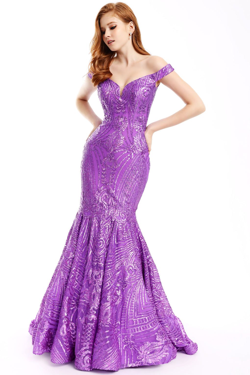 Style 36032 Ava Presley Purple Size 12 Sequin Jewelled Mermaid Dress on Queenly