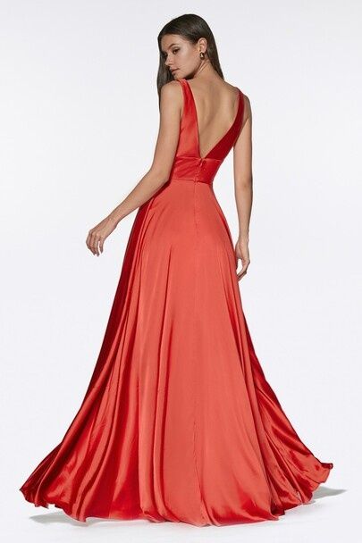 Style 7469 Cinderella Divine Orange Size 10 Silk A-line Side slit Dress on Queenly