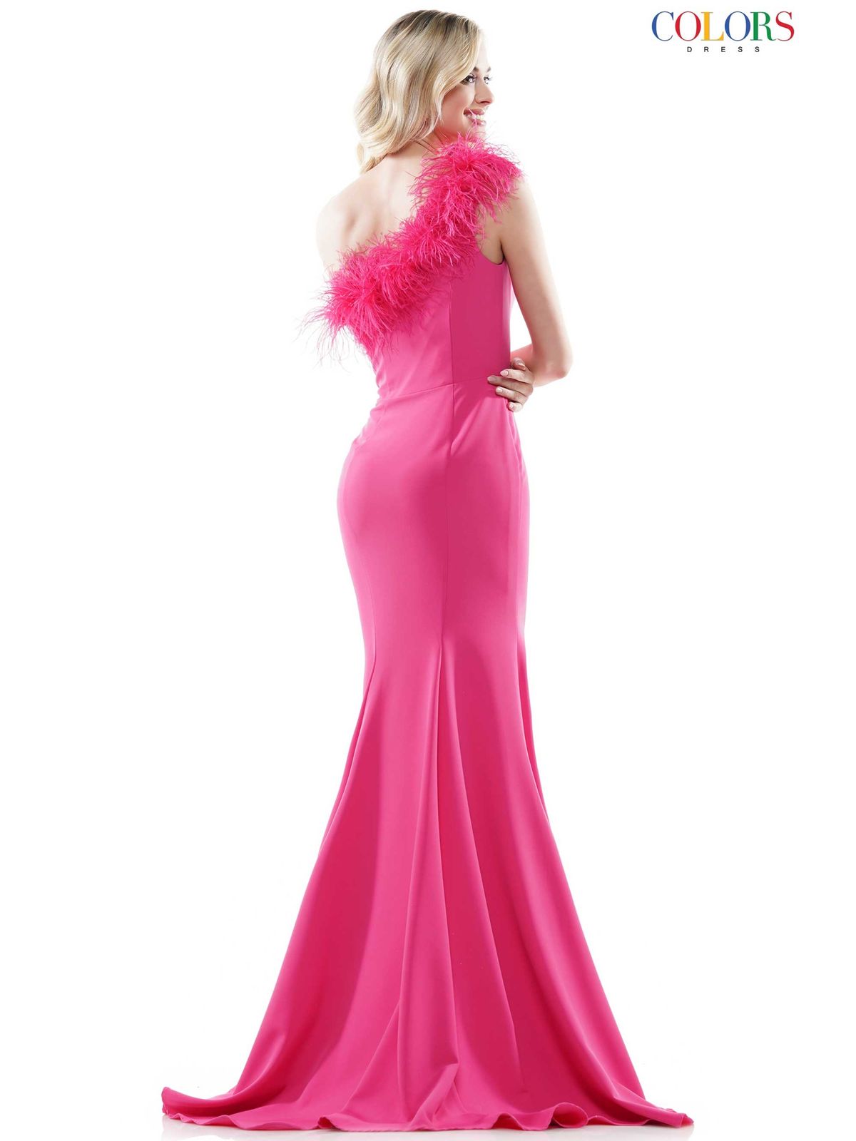 Style 2405 Colors Size 2 One Shoulder Hot Pink Side Slit Dress on Queenly
