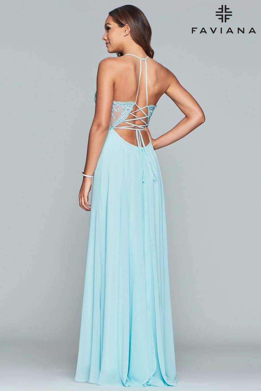 Style S10228 Faviana Size 14 Blue Side Slit Dress on Queenly