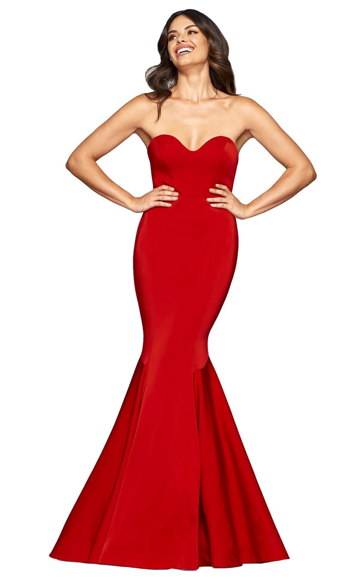 Style S10213 Faviana Size 10 Prom Strapless Red Mermaid Dress on Queenly
