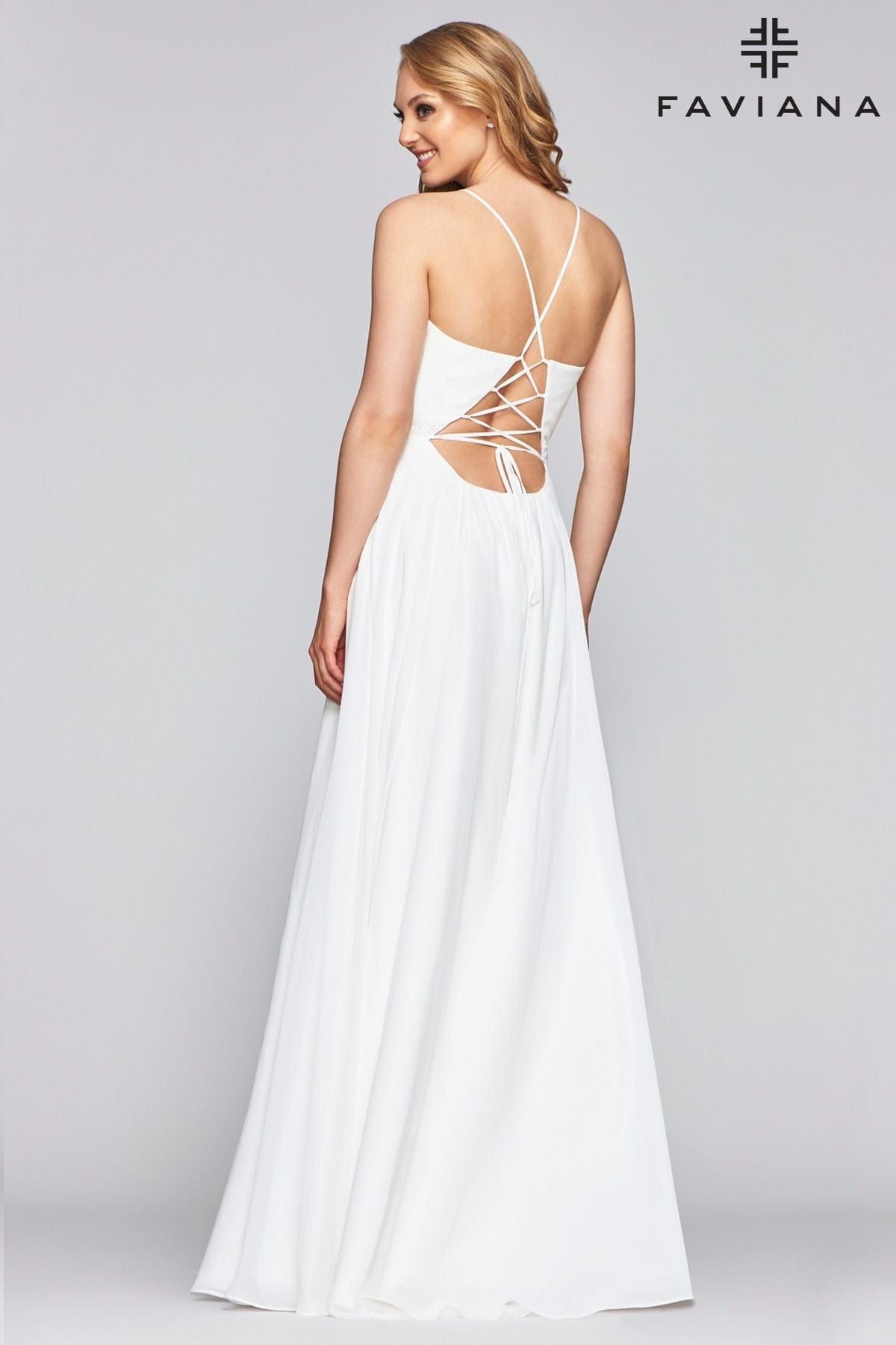 Style S10435 Faviana Size 8 White Floor Length Maxi on Queenly