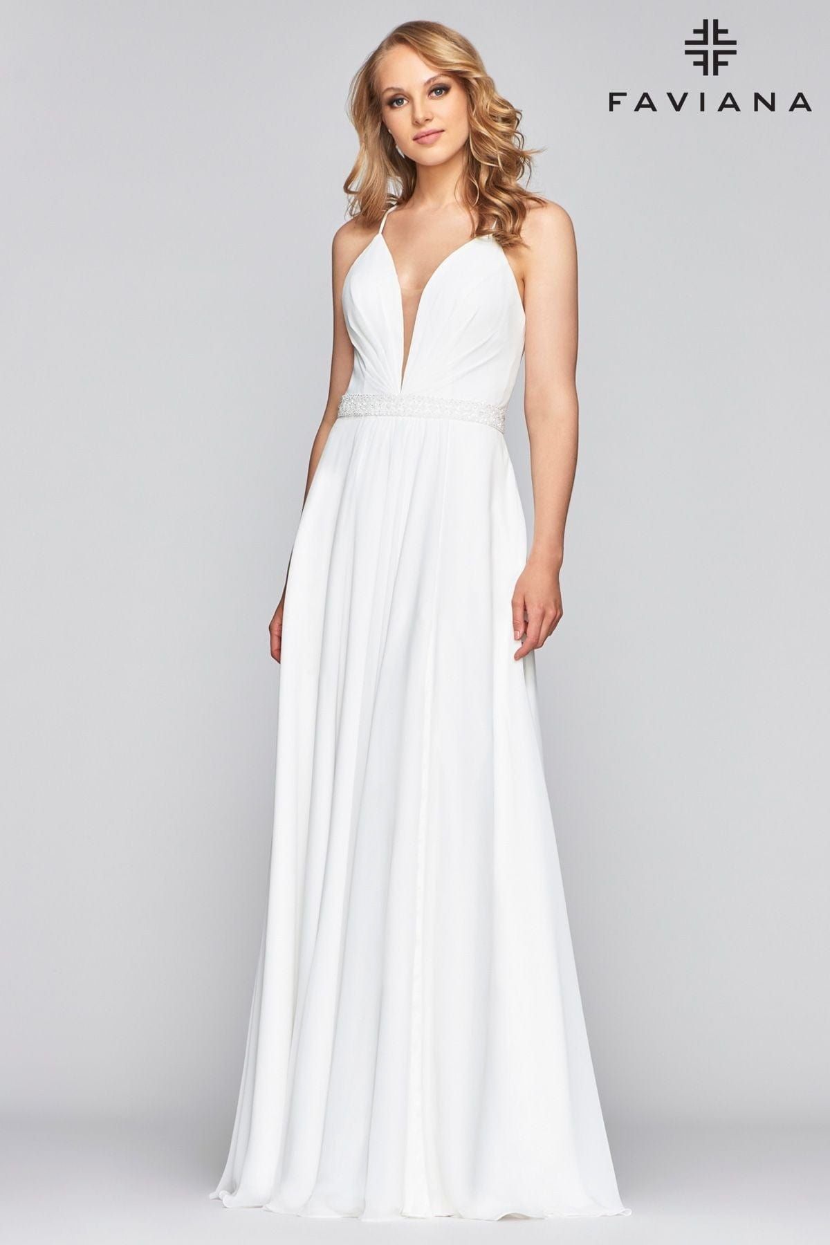 Style S10435 Faviana Size 8 White Floor Length Maxi on Queenly