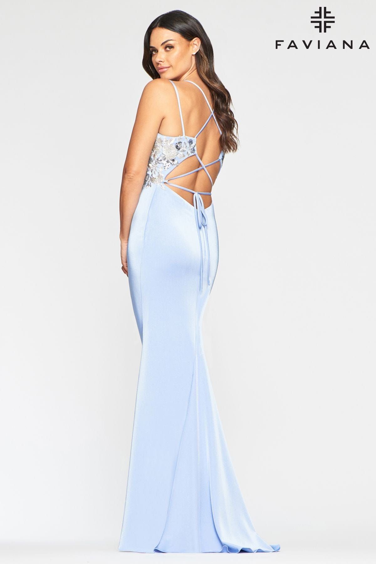 Style S10475 Faviana Size 2 Light Blue Floor Length Maxi on Queenly